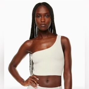 Aritzia Babaton White One-Shoulder Ribbed Crop Top XS